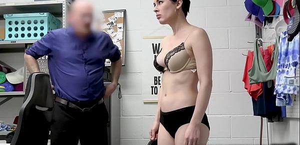  Shoplifter Olive Glass jerking off the pervy officer hard prick